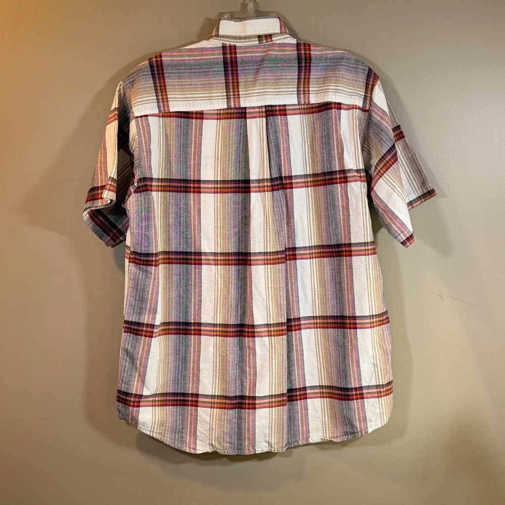 Cinch Button‎ Down Mens M Purple Tan Plaid Short Sleeve Western Casual Cowboy